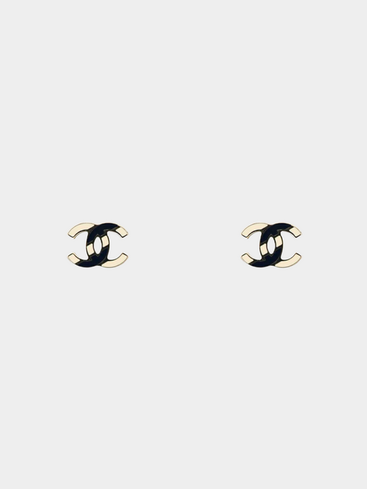 Chanel 2010s Black and White Coco Stud Earrings