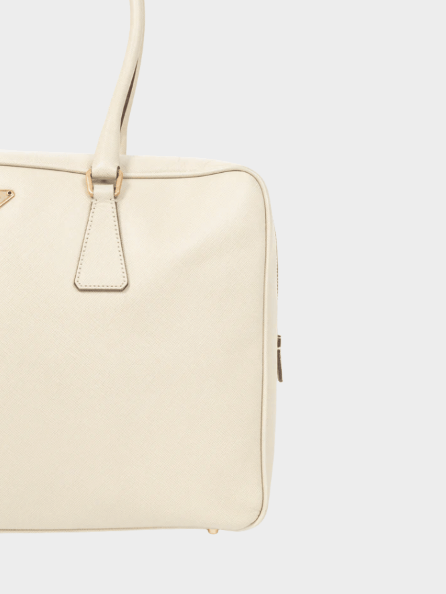 Prada 2010s Bauletto Cream Saffiano Leather Handbag