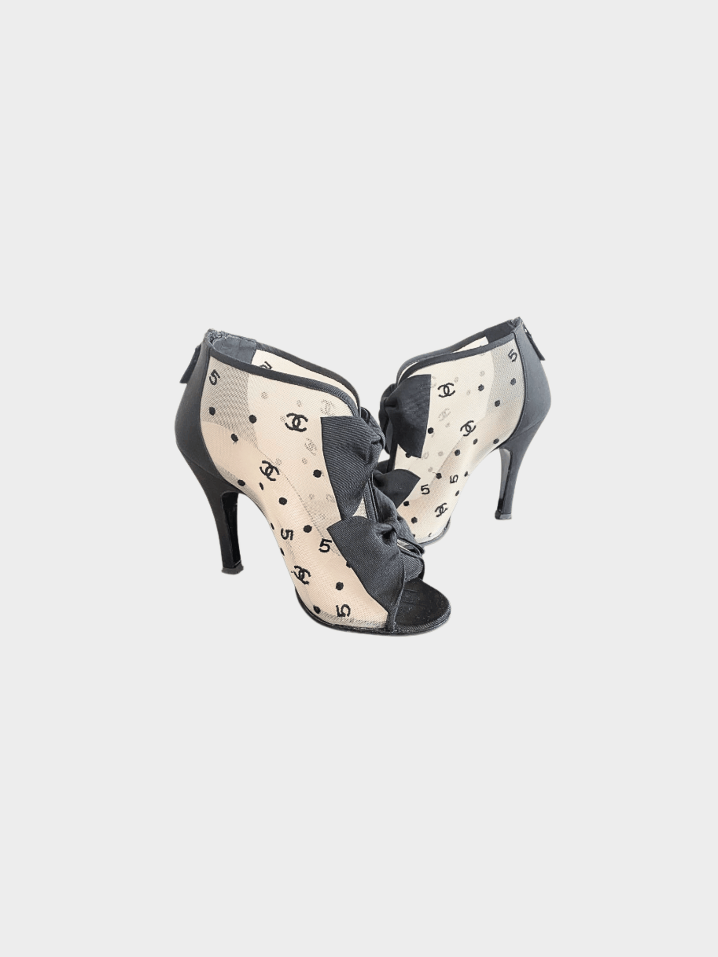 Chanel 2010s Black and Beige Canvas Mesh CC Ankle Boots