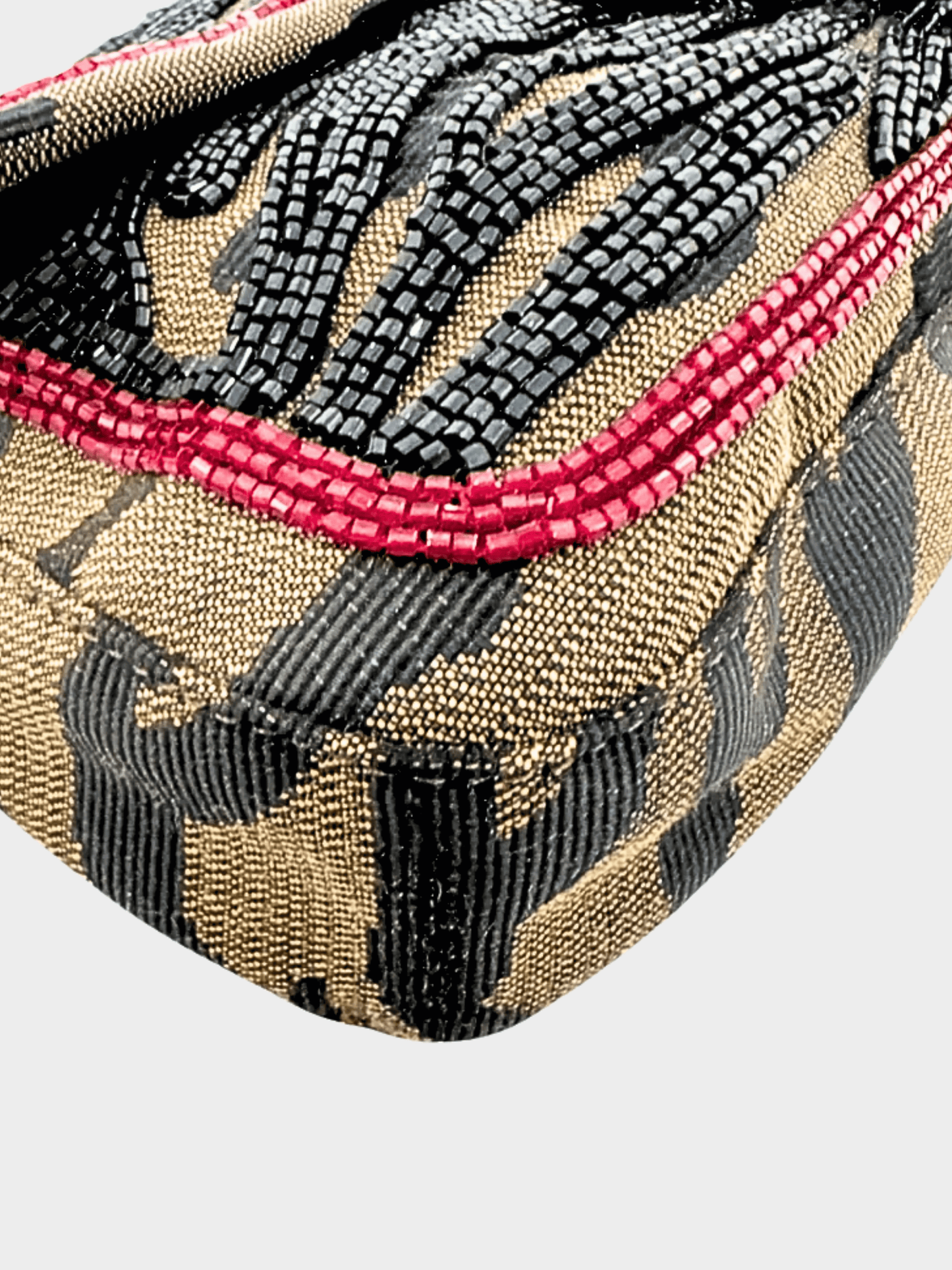 Fendi 2000s Brown Beaded Zebra Pattern Baguette Bag
