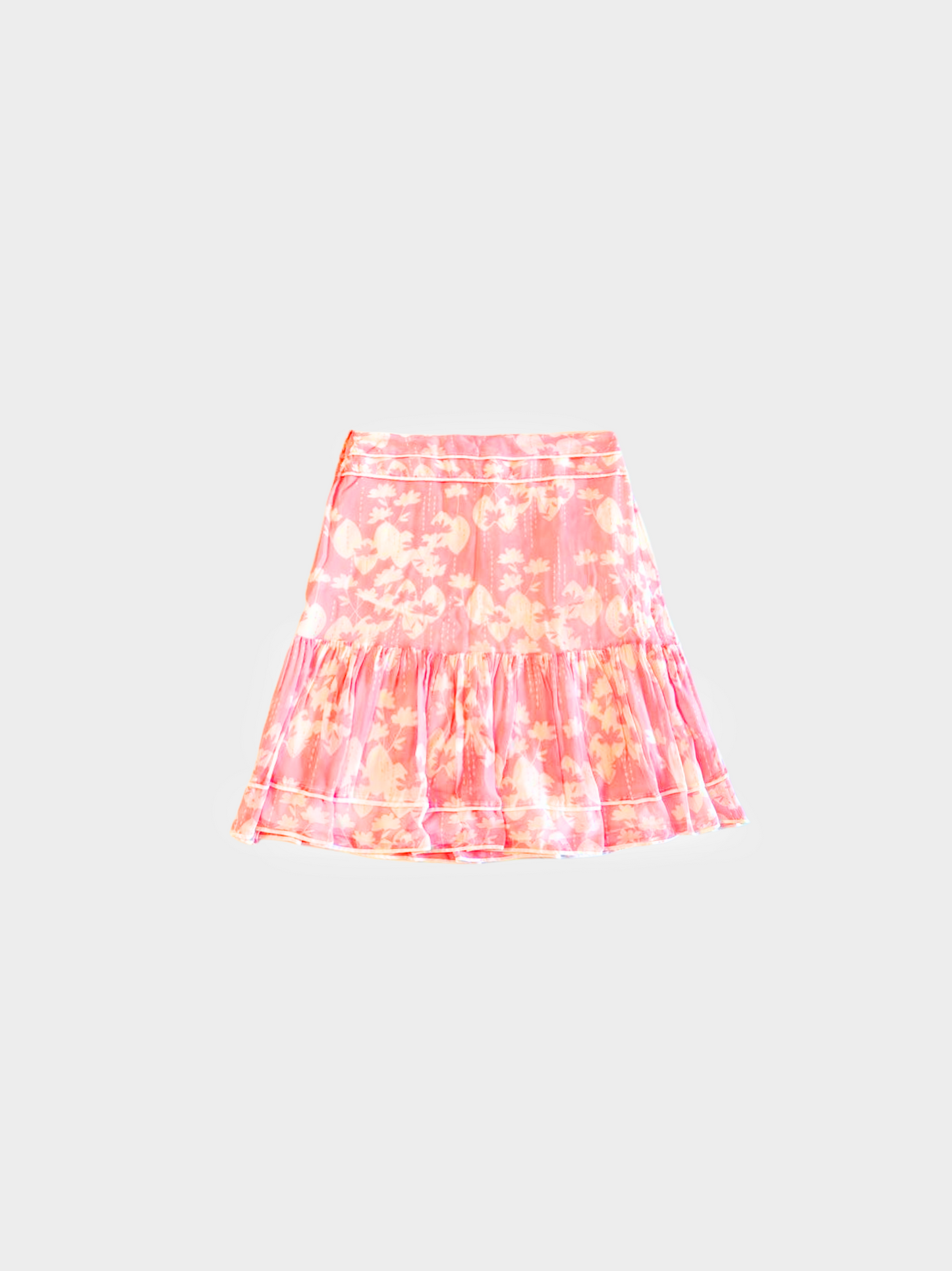 Blumarine 2000s Pink Silk Floral Print Tiered Skirt