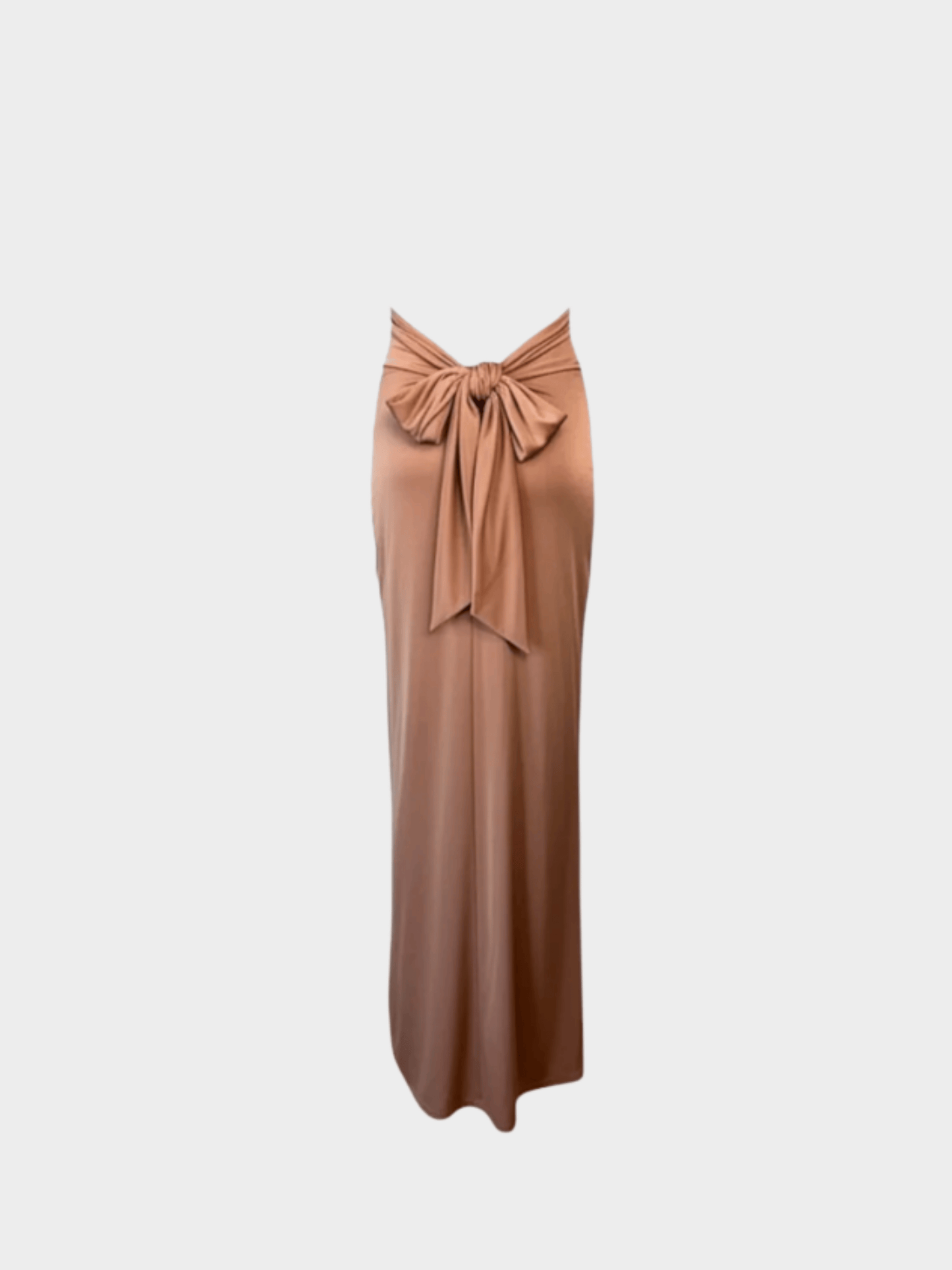 Versace SS 2005 Runway Peachy Brown Plunging Open Back Evening Dress