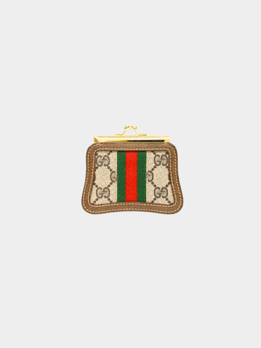 Gucci 2010s Brown Monogram GG Kisslock Coin Purse Wallet