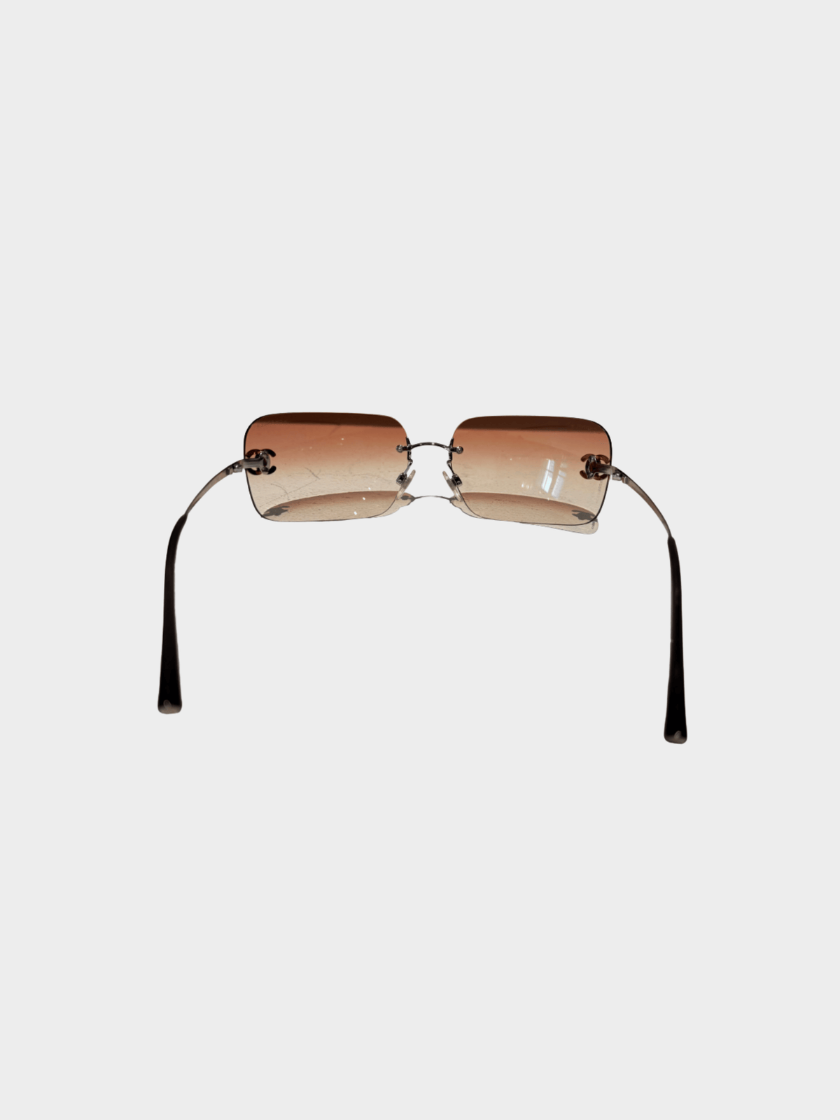 Chanel 2000s Brown Rhinestone CC Logo 4017-D Rimless Sunglasses