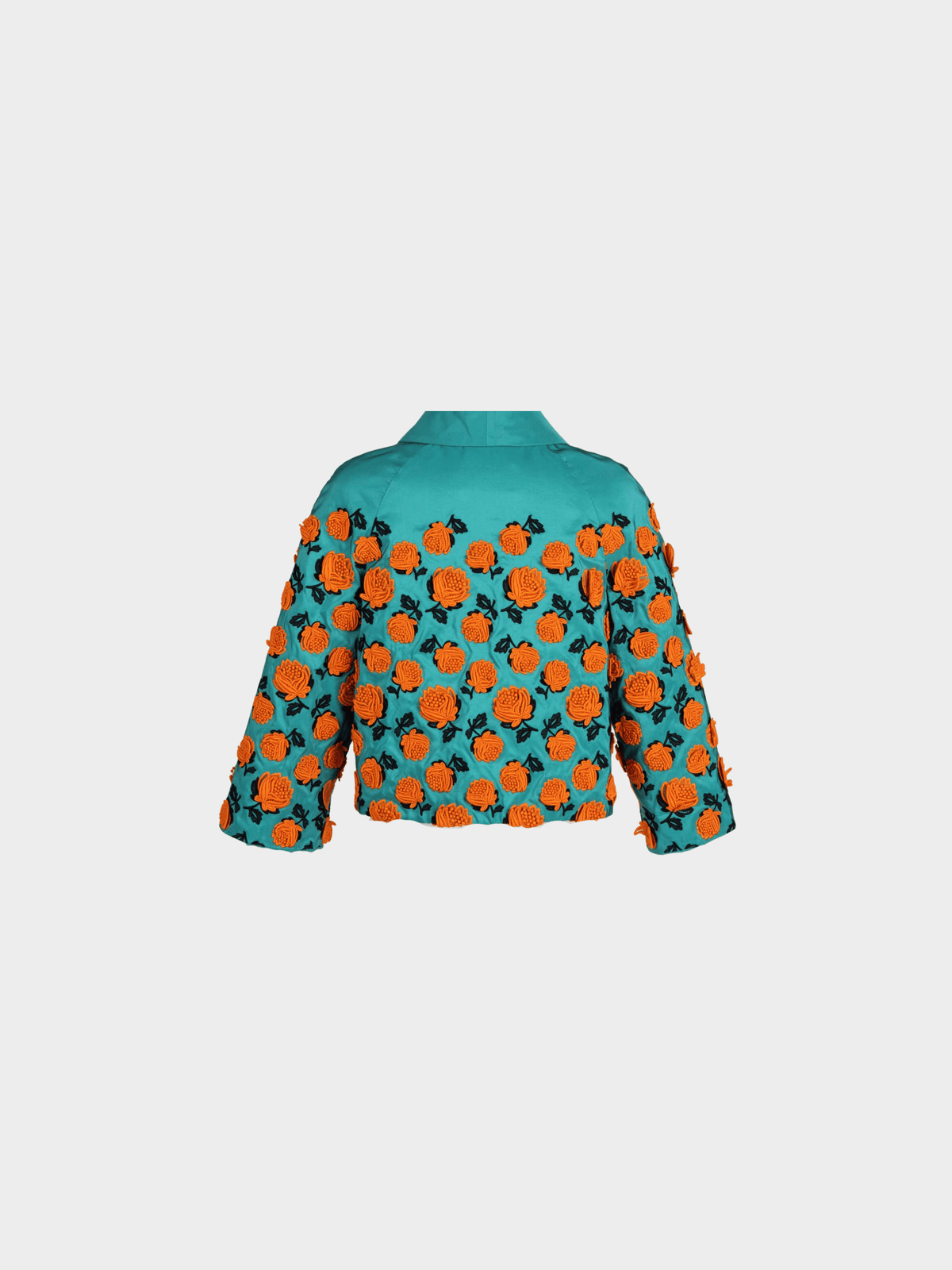 Prada SS 2012 Turquoise Silk Taffeta Floral Applique Jacket