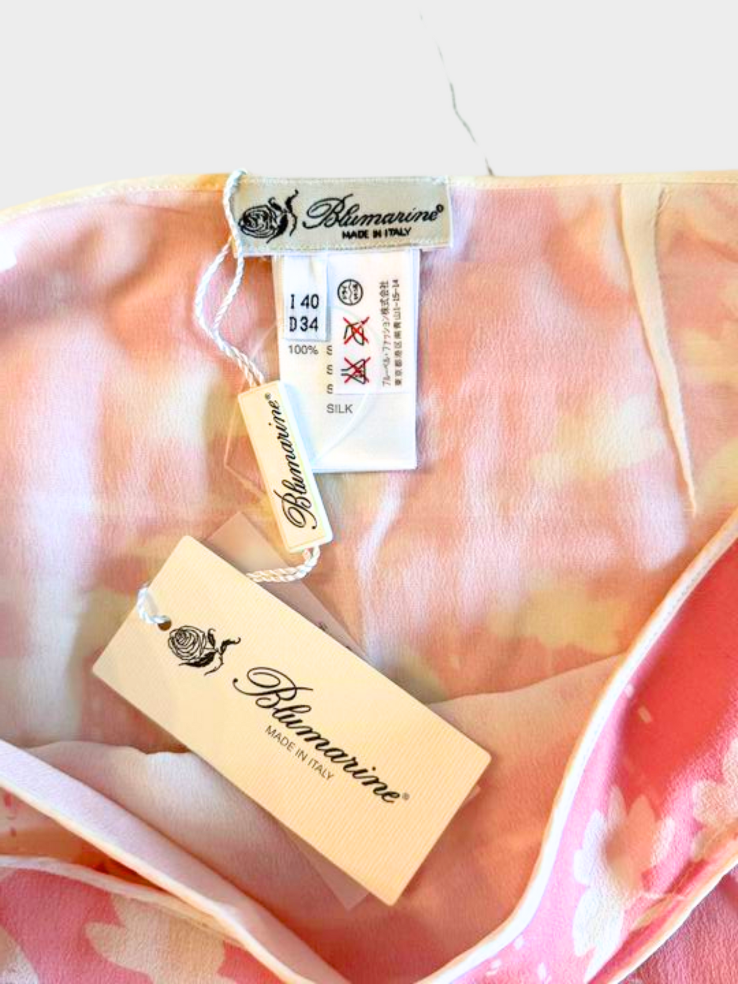 Blumarine 2000s Pink Silk Floral Print Tiered Skirt