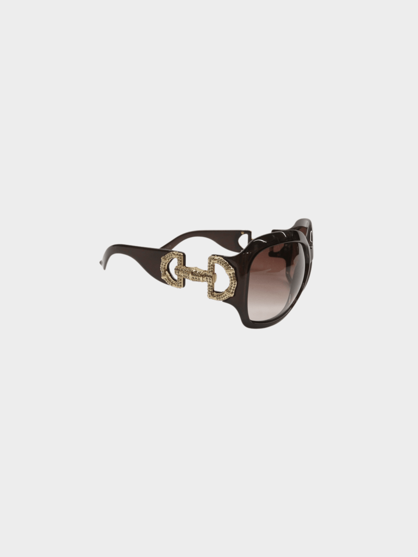 Gucci 2000s Brown Rhinestone Crystal Horsebit Sunglasses