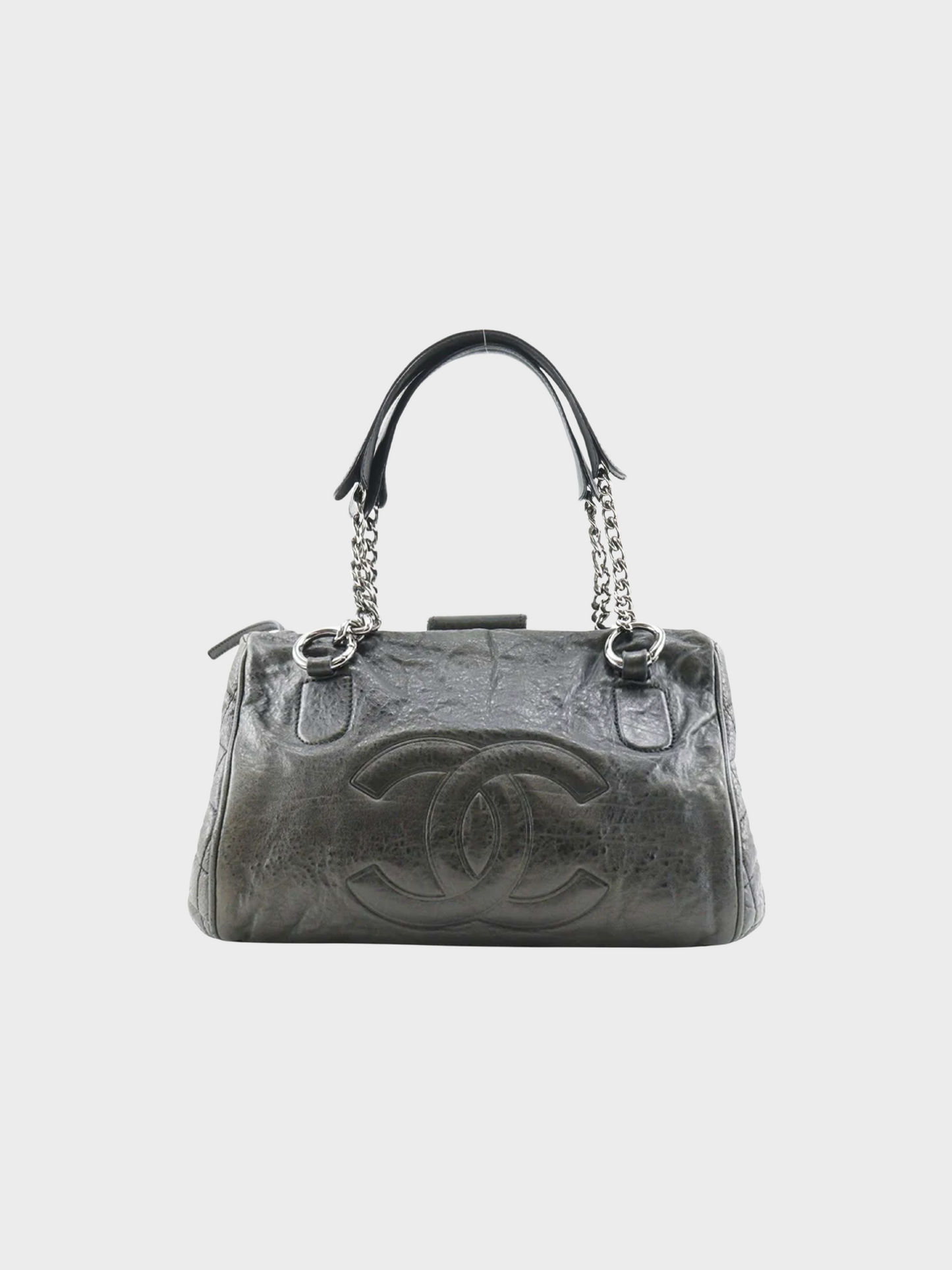 Chanel 2006 Black Coco Mark Chain Leather Tote Bag