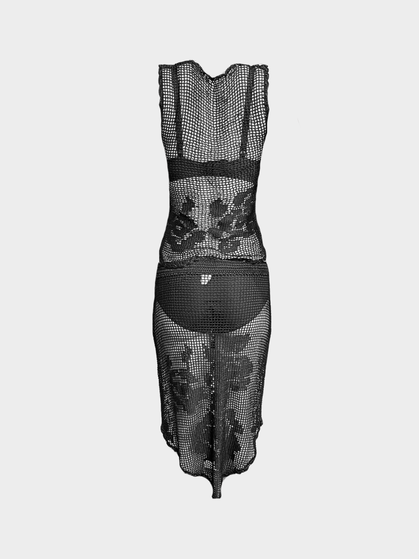 Dolce and Gabbana FW 1997 Black Filet Crochet Top and Skirt Set