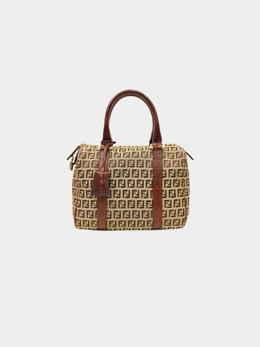 Fendi 2000s Brown Monogram Zucchino Boston Bag