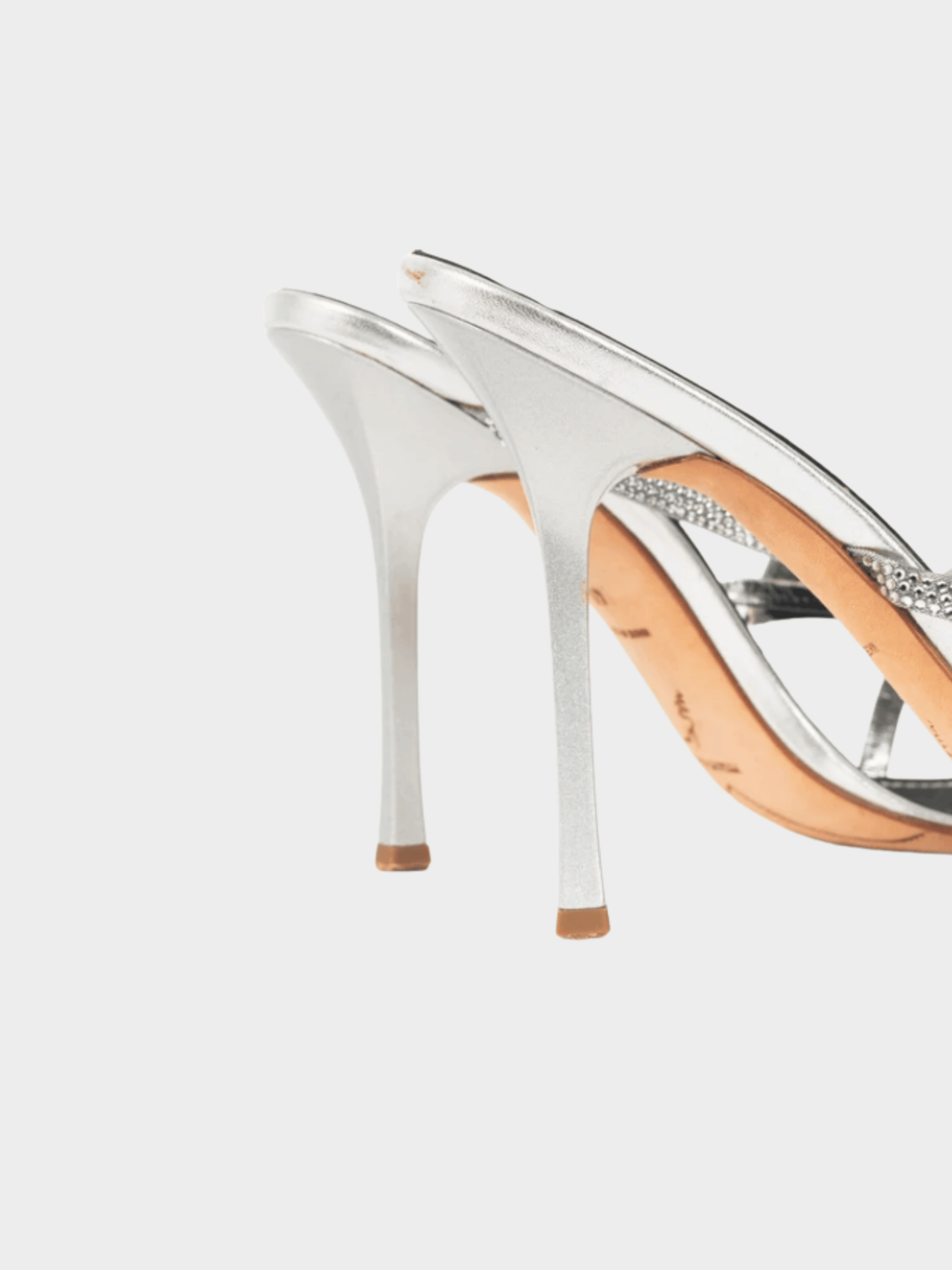René Caovilla 2000s Silver Rhinestone Bow Mule Sandals