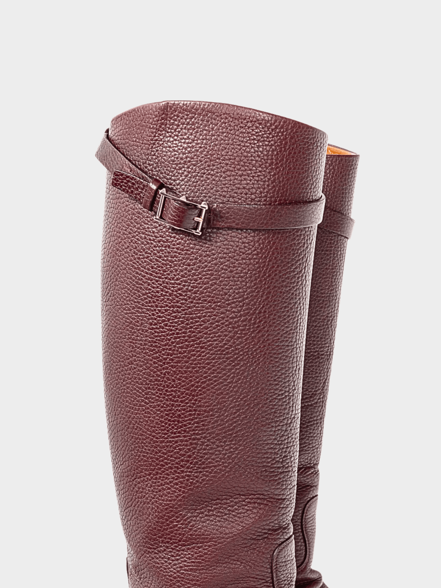 Valentino Garavani 2010s Burgundy Pebbled-Leather Rockstud-Buckle Riding Boots