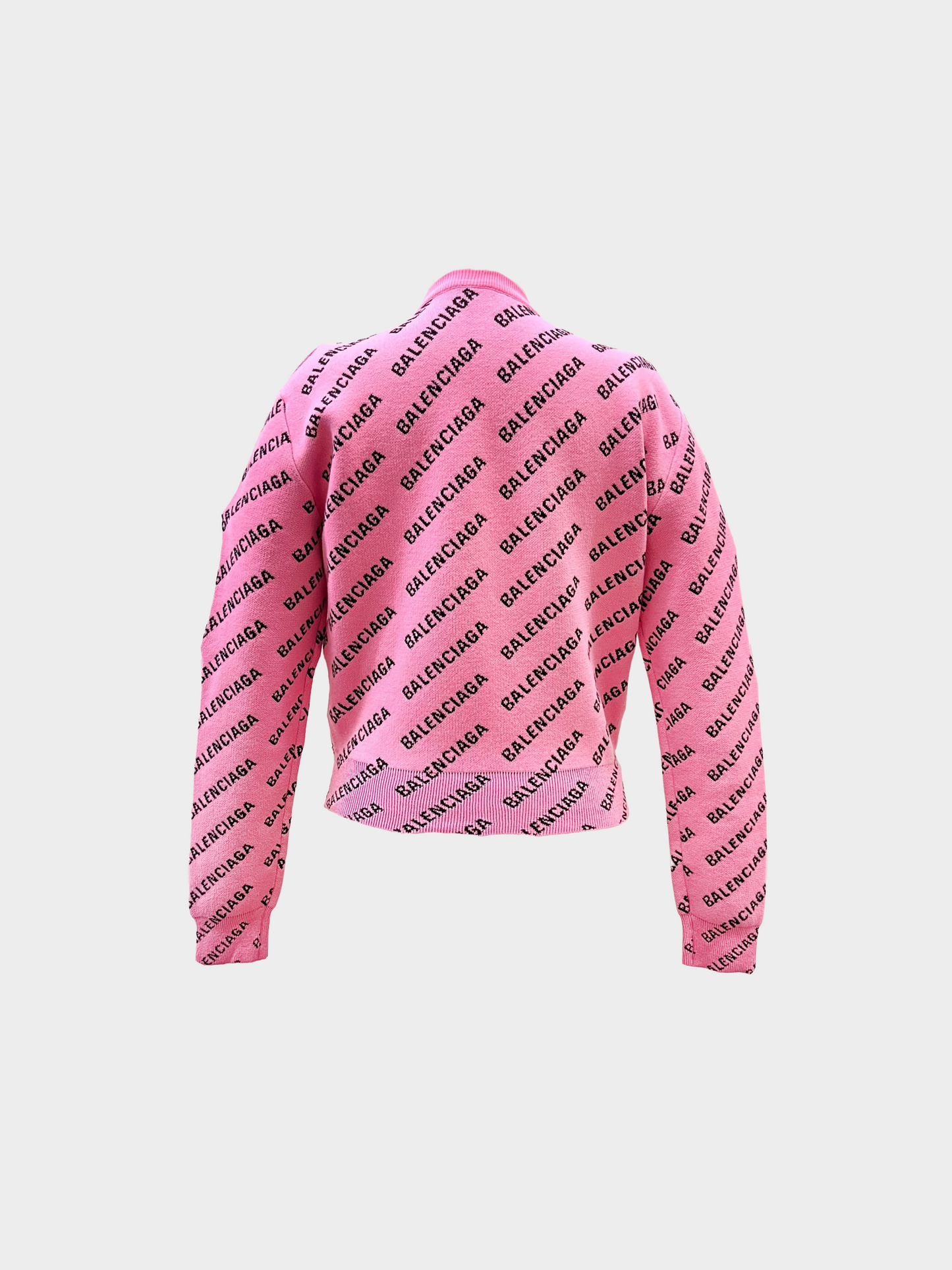 Balenciaga 2020s Pink Logo Knit Cropped Sweater