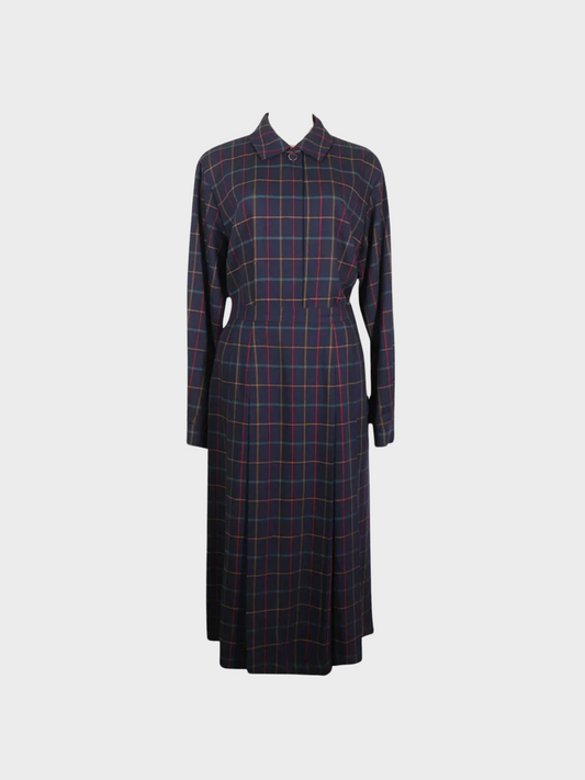 Burberry 1990s Navy Blue Checkered Shirt and Skirt Set