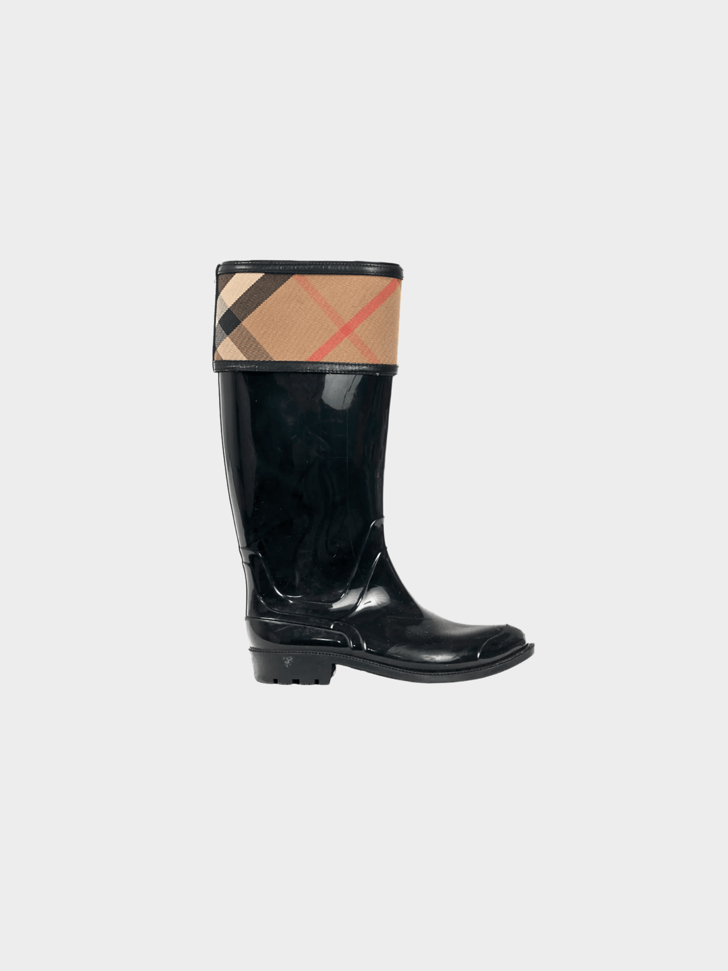 Burberry 2000s Crosshill Black House-Check-Trim Rubber Rain Boots