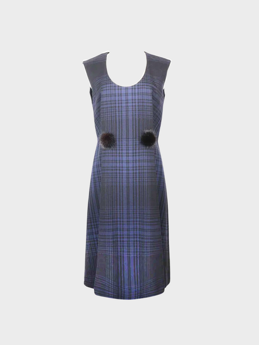 Louis Vuitton 2000s Navy Blue Wool Checkered Dress