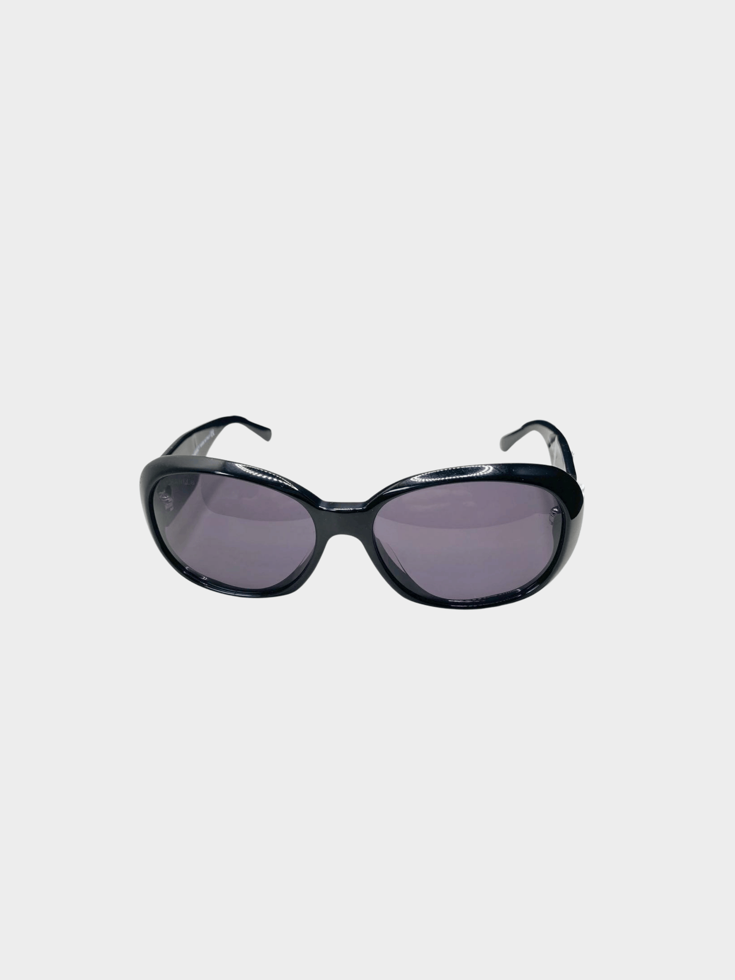 Chanel 2000s Black Frame Camellia Flower Sunglasses