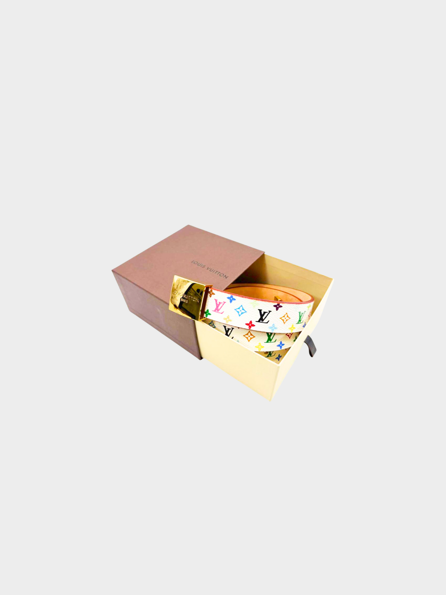 Louis Vuitton 2004 Takashi Murakami White Monogram Santurr Carre Belt