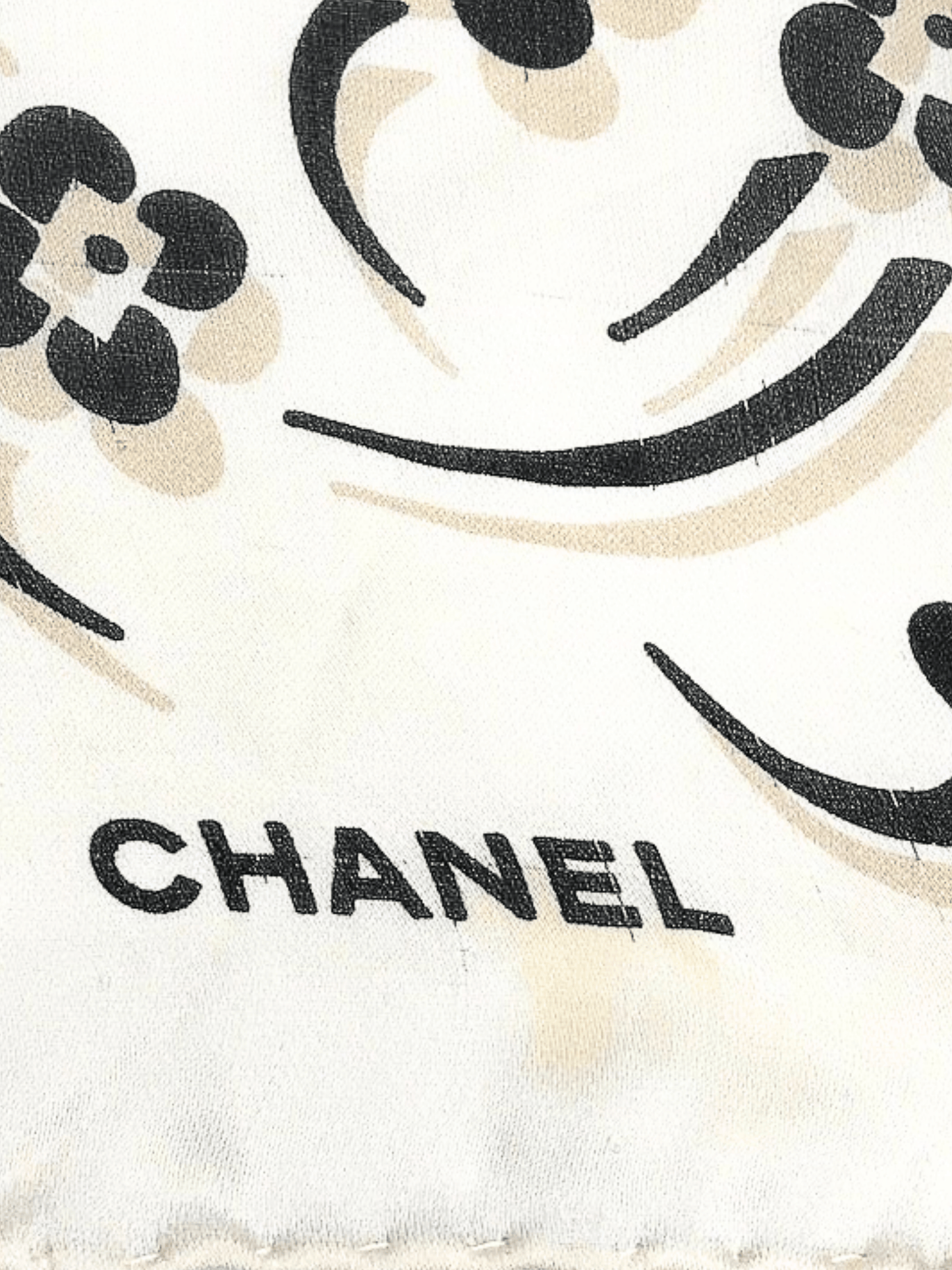 Chanel 2000s Beige Floral Print CC Silk Scarf