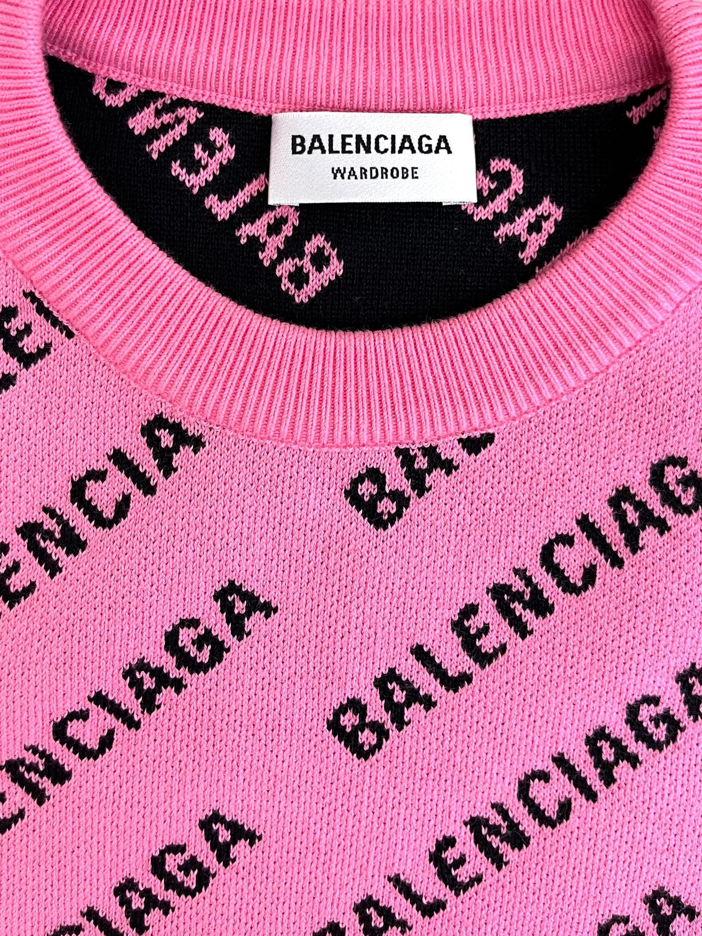 Balenciaga 2020s Pink Logo Knit Cropped Sweater