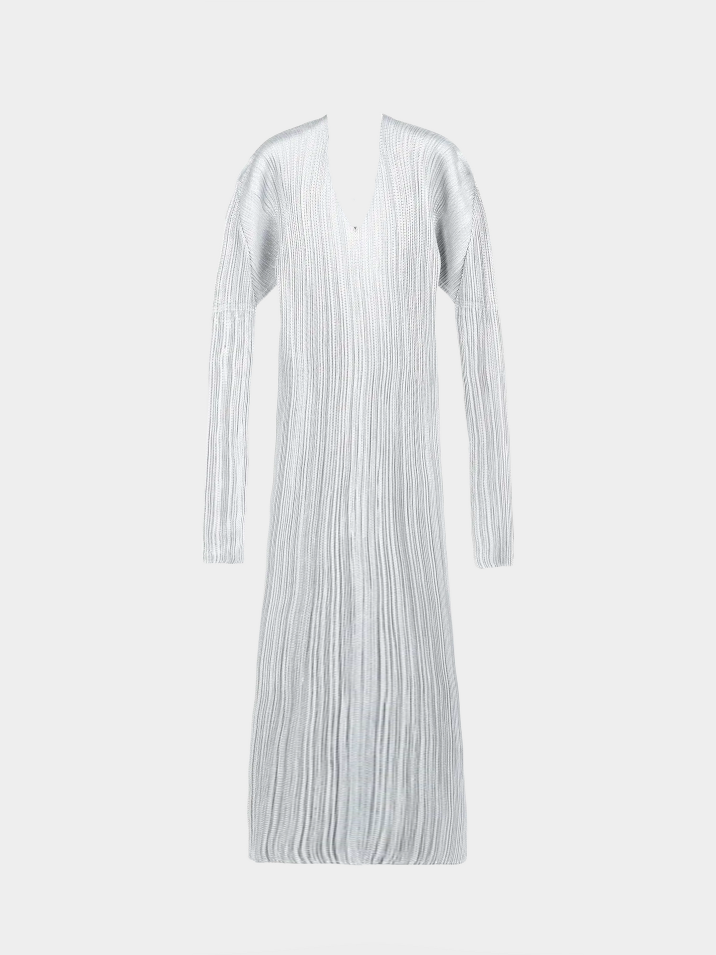 Issey Miyake Pleats Please 2000s Rare Archival Metallic Silver Maxi Dress