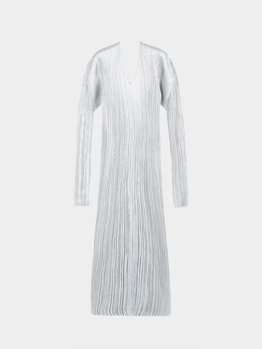 Issey Miyake Pleats Please 2000s Rare Archival Metallic Silver Maxi Dress