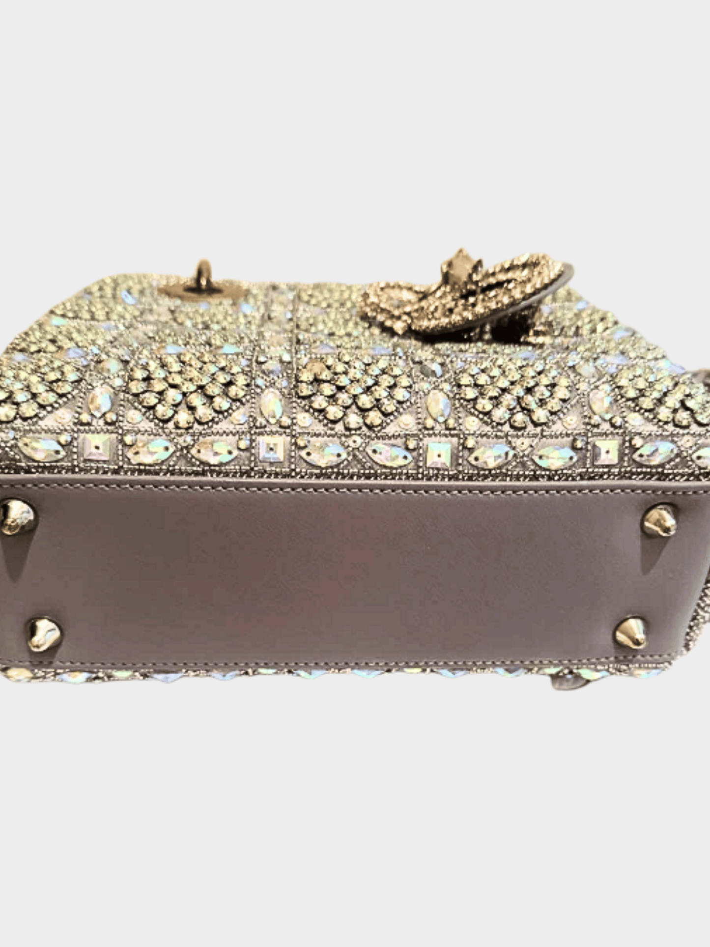 Christian Dior 2021 Light Grey Leather and Satin Crystal Embellished Cannage Small Lady Dior Tote