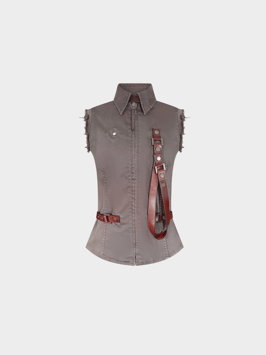 Dsquared2 FW 2003 Brown Leather Strap Top