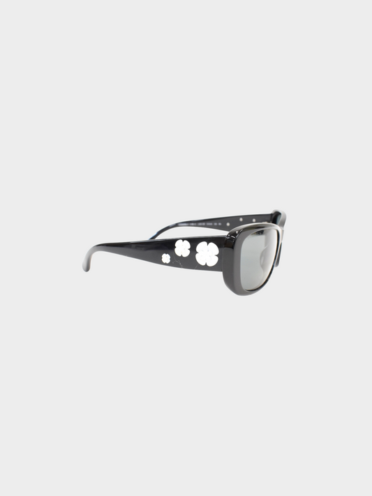 Chanel 2000s Black CC Camellia Square Sunglasses