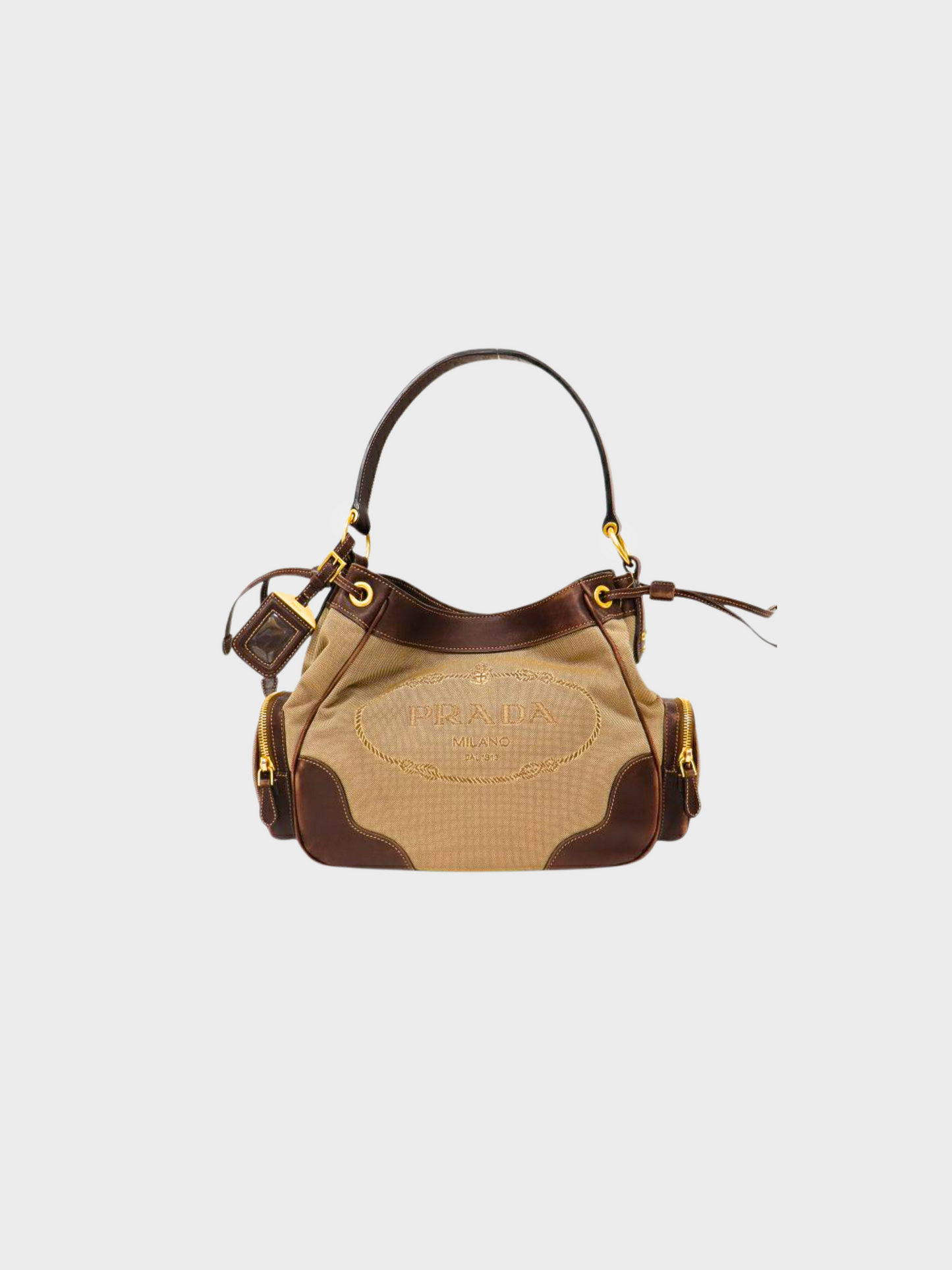 Prada 2000s Beige Logo Hobo Bag