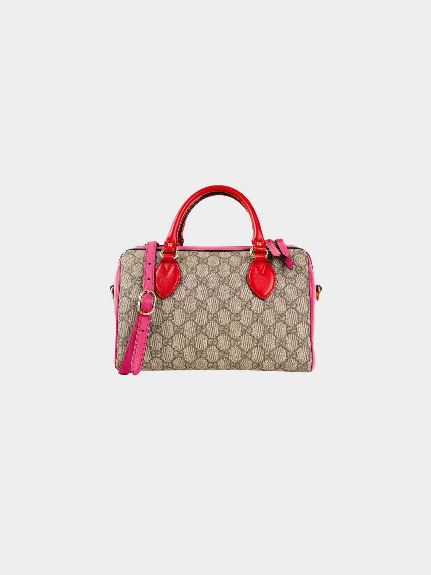 Gucci 2010s Brown and Red Monogram GG Supreme Canvas Boston Bag