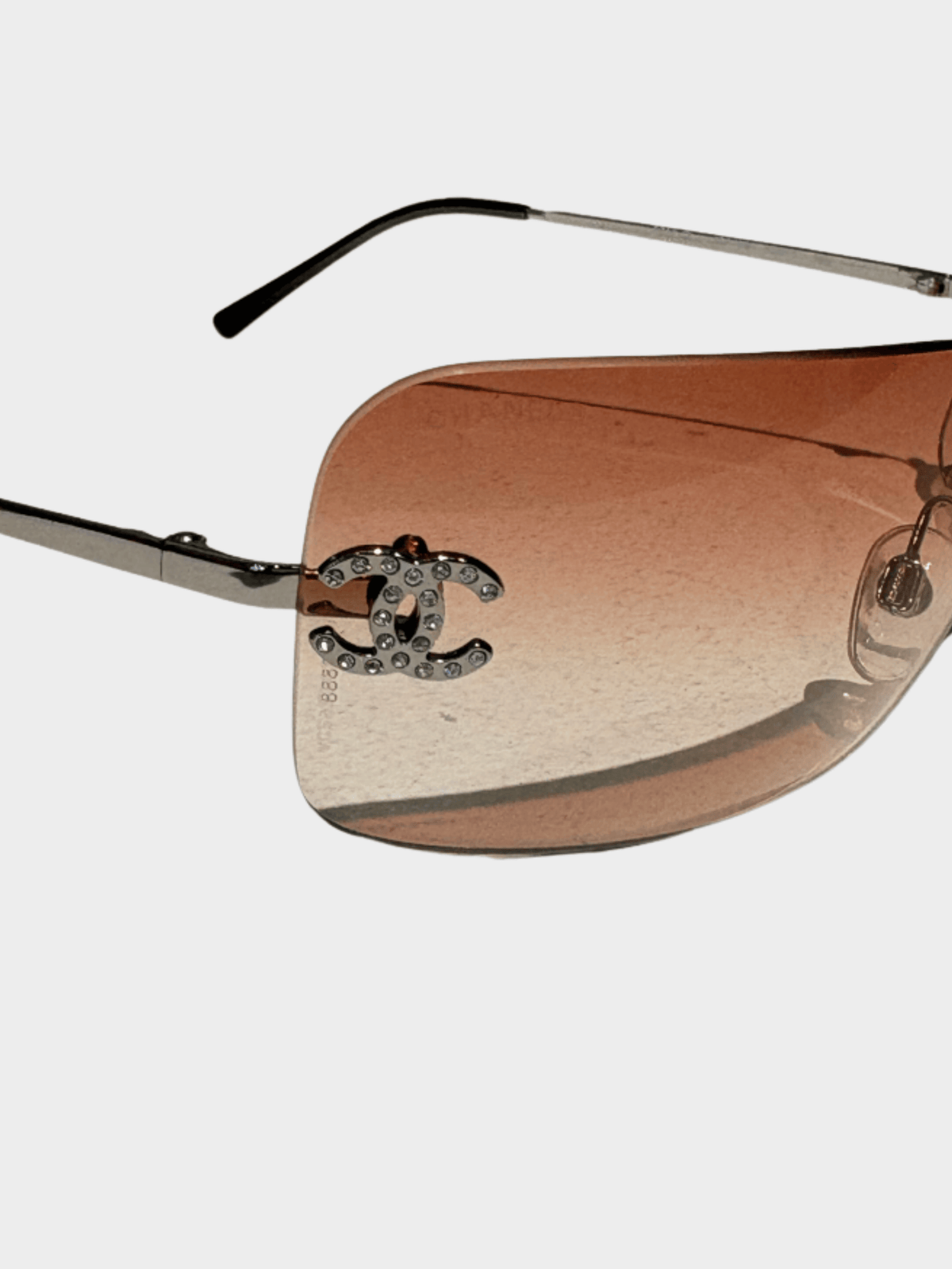 Chanel 2000s Brown Rhinestone CC Logo 4017-D Rimless Sunglasses