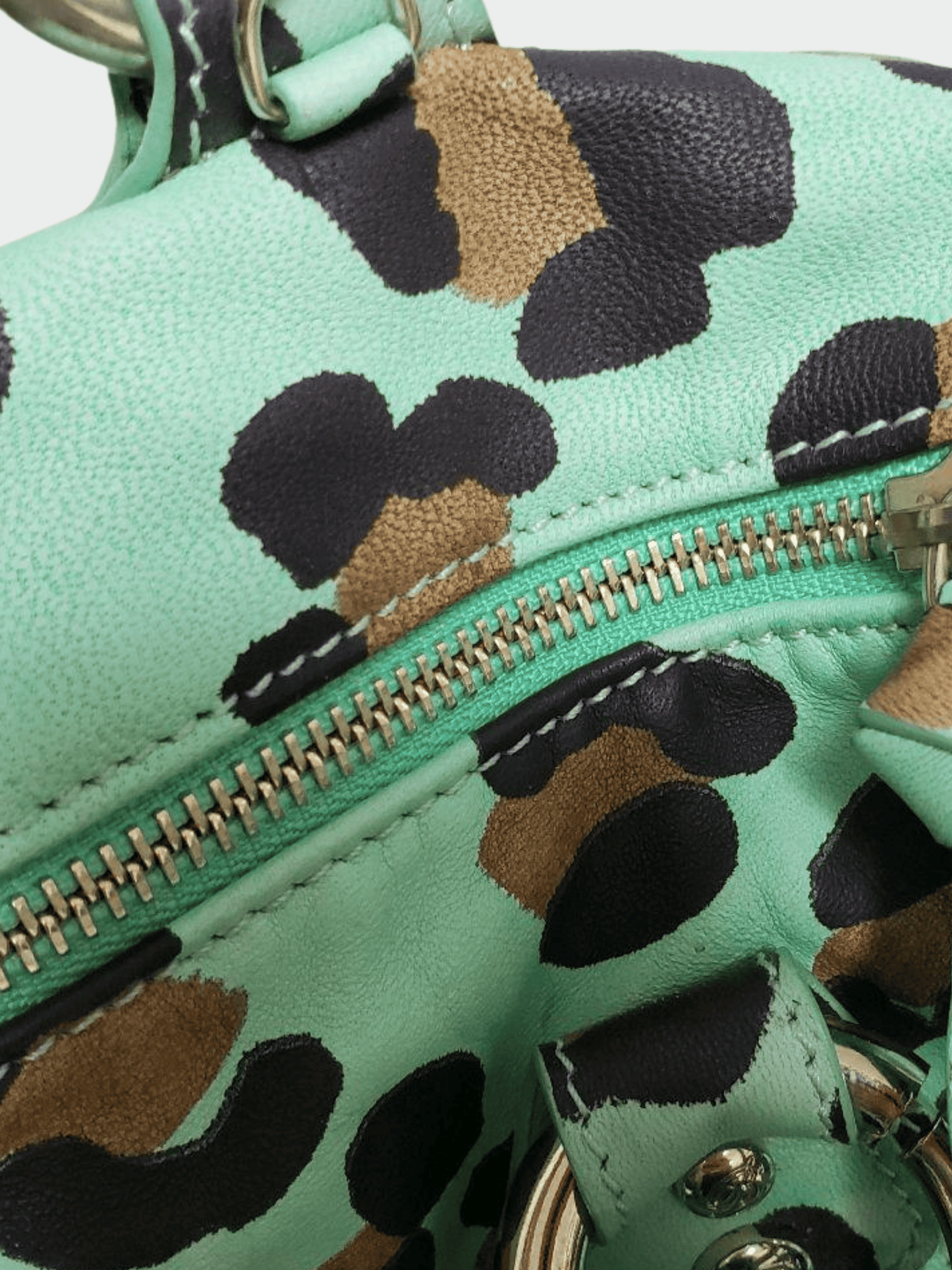 Blumarine 2000s Green Leopard Print Handbag