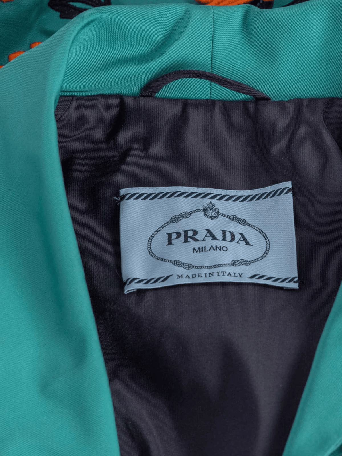 Prada SS 2012 Turquoise Silk Taffeta Floral Applique Jacket