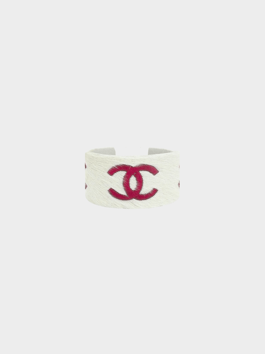 Chanel 2001 White Mohair Bangle Bracelet