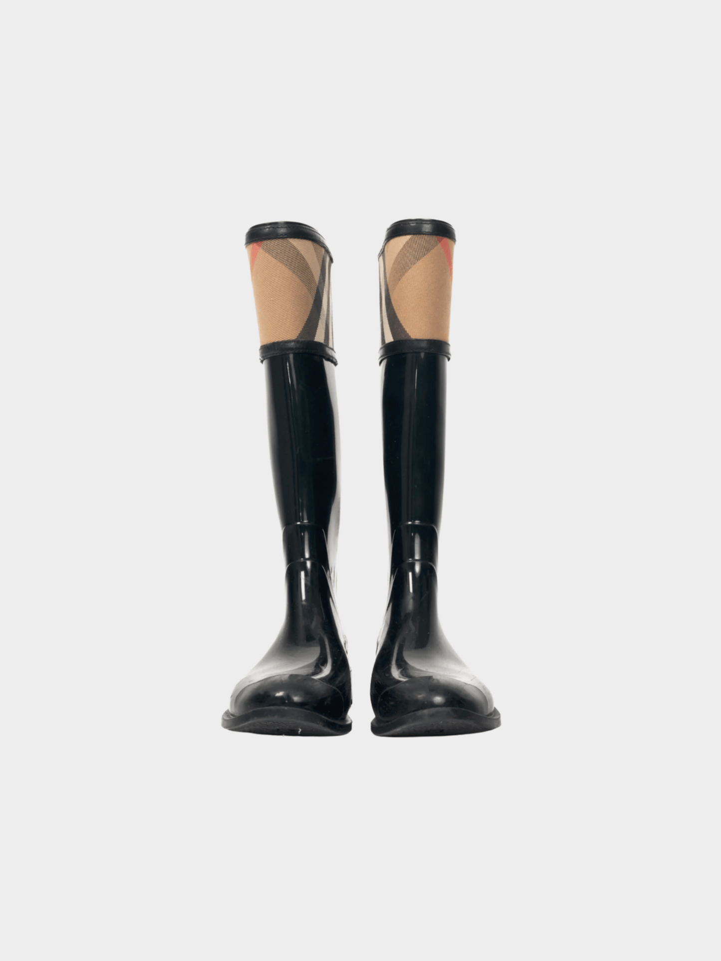 Burberry 2000s Crosshill Black House-Check-Trim Rubber Rain Boots