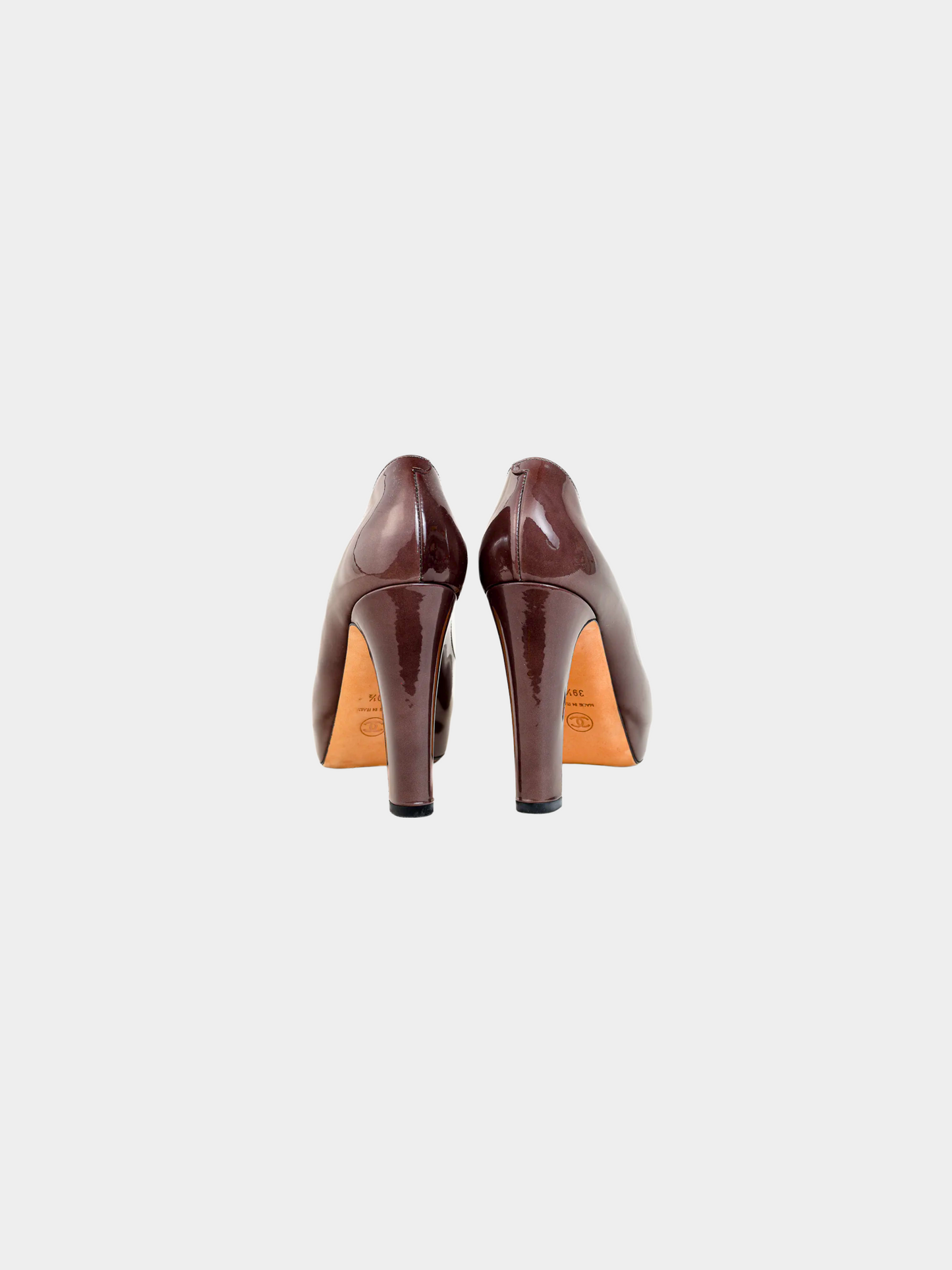 Chanel 2000s Brown Patent Leather Mirror Platform Pumps