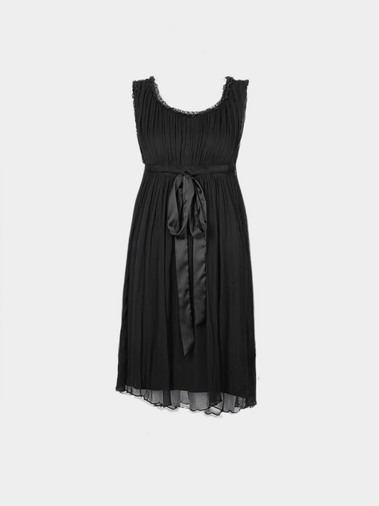 John Galliano 2000s Black Lace Trim Asymmetrical Babydoll Dress