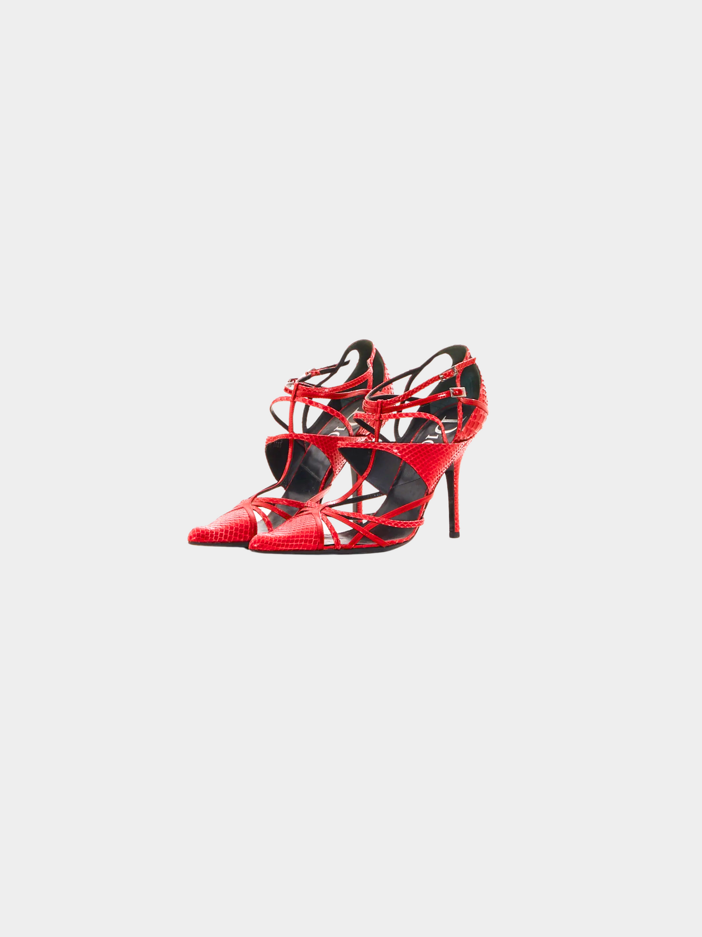 Christian Dior by John Galliano Early 2000s Red Python Strappy Pointed Toe Pumps