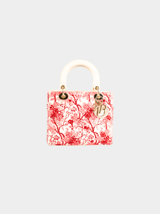 Christian Dior 2019 Lady Dior Special Edition Red Floral Toile De Jouy Chinese New Year