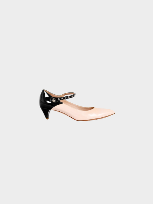 Miu Miu 2010s Light Pink and Black Bicolor Studded Mary Janes