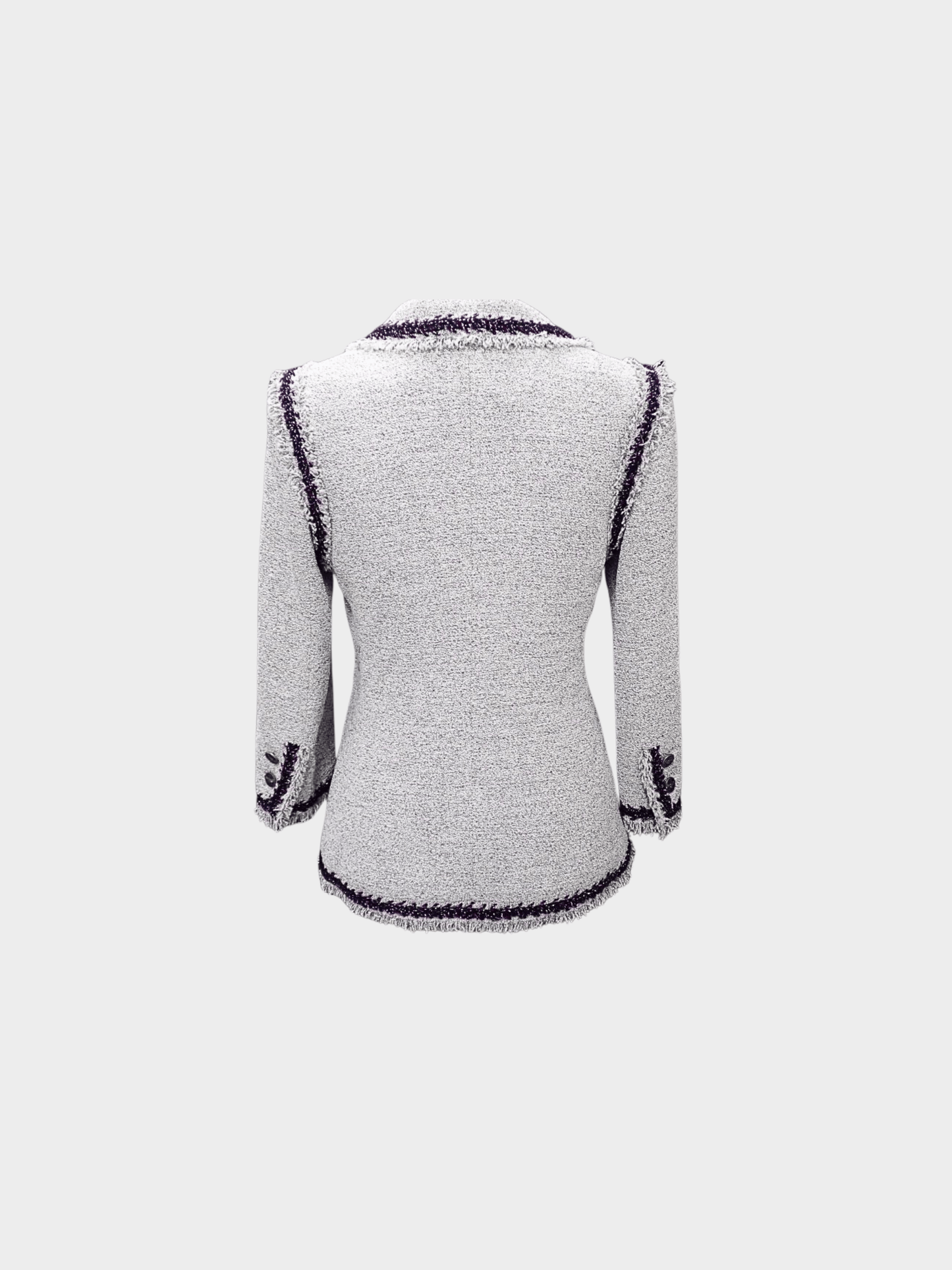 Chanel 2008 Light Grey Tweed and Contrast Navy and Red Tweed Trim Jacket
