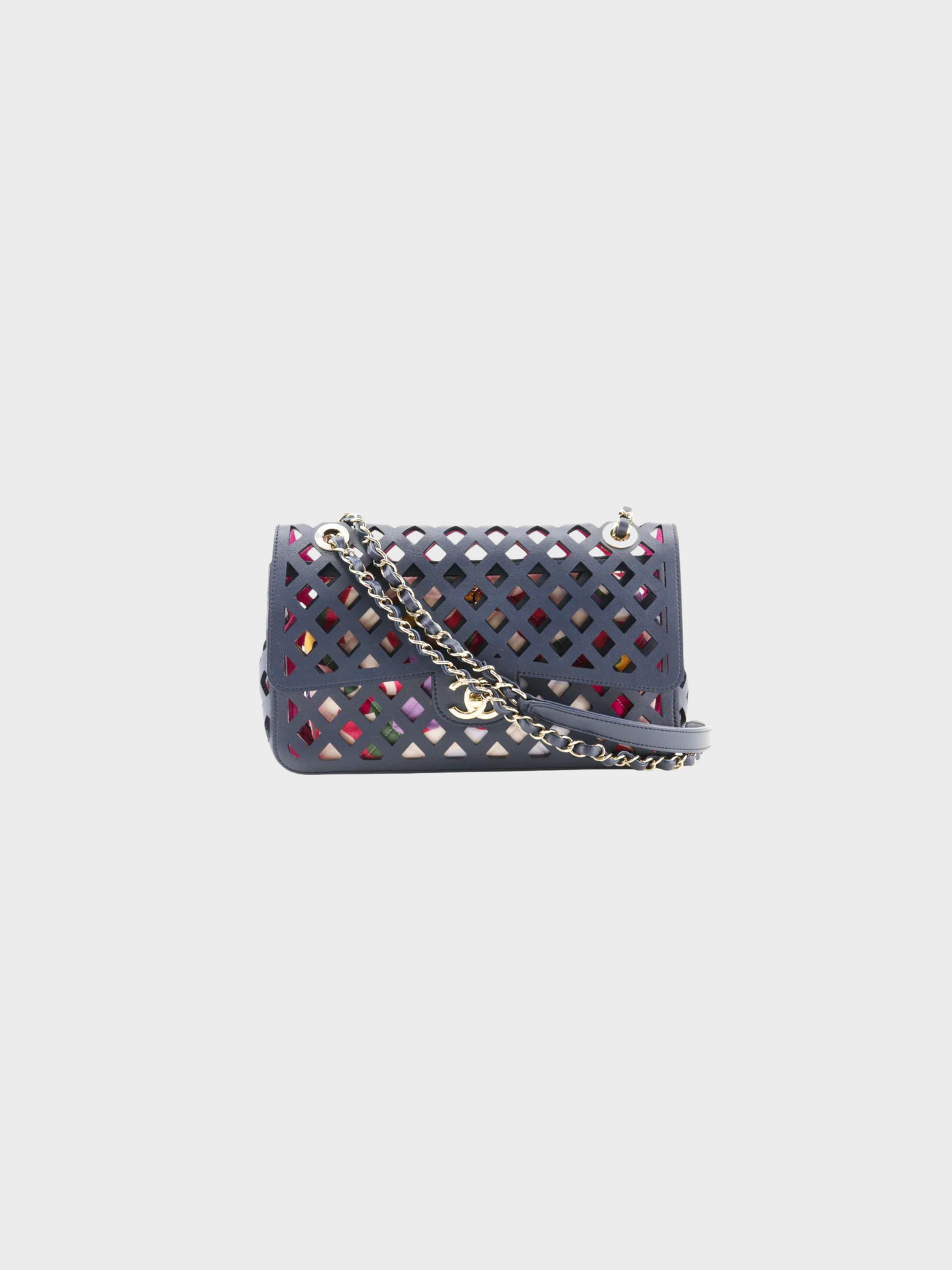 Chanel 2021 Navy See Through Perforated Flap Chain Shoulder Bag