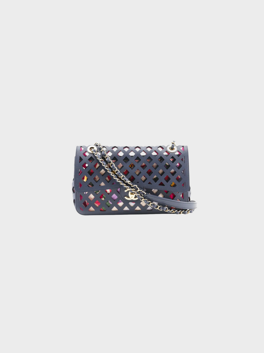 Chanel 2021 Navy See Through Perforated Flap Chain Shoulder Bag