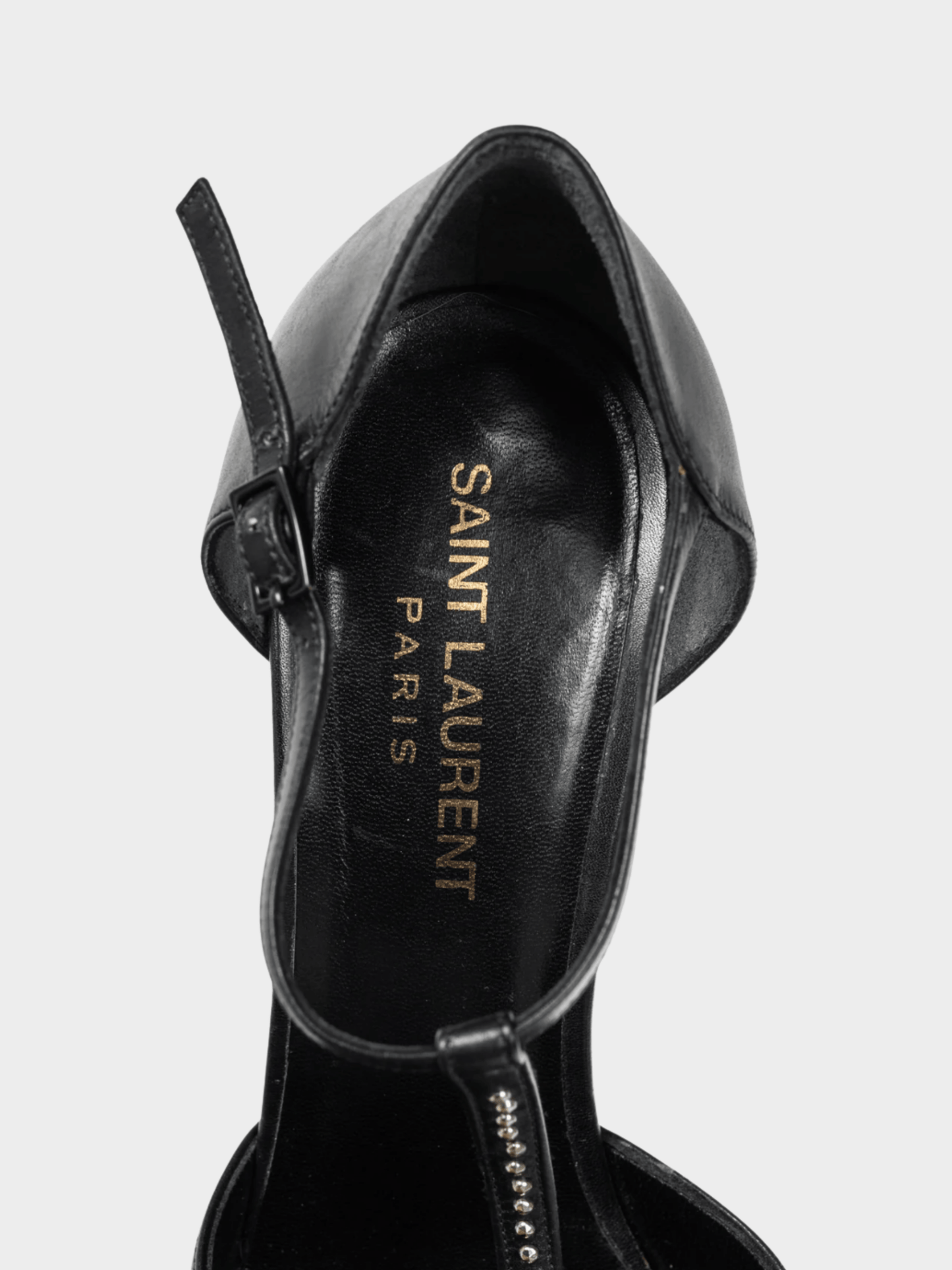 Yves Saint Laurent Classic Janis 105 Black Leather Studded T-Strap Platform Pumps