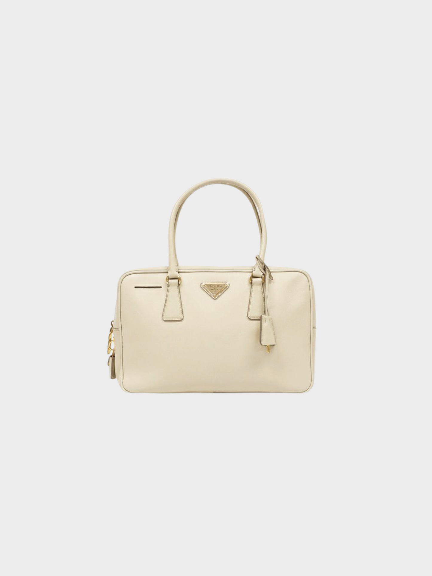 Prada 2010s White Saffiano Triangle Logo Leather Bag