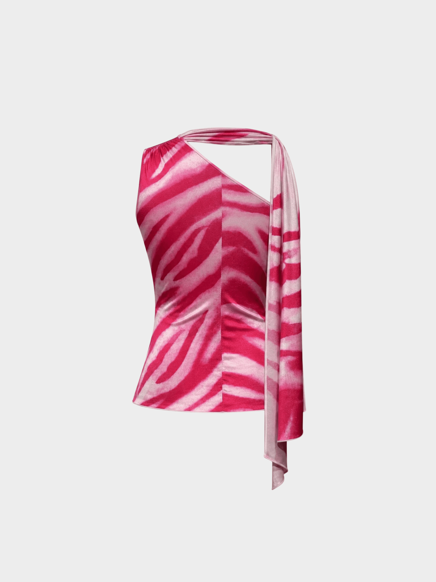 Emanuel Ungaro SS 2001 by Giambattista Valli Runway Pink Asymmetric Zebra Print Halter Top