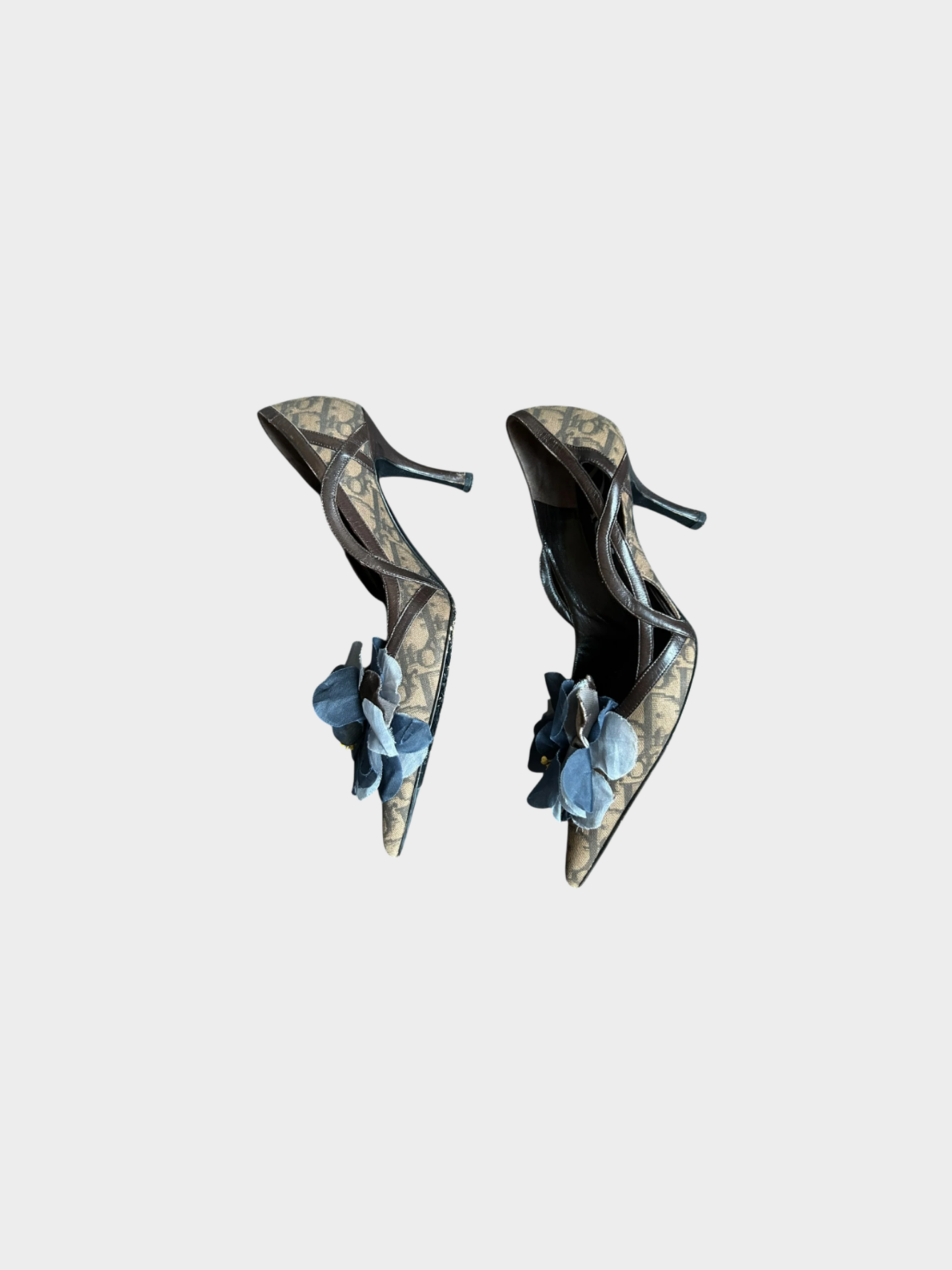 Christian Dior 2000s "Dior" Monogram Blue Flower Heels