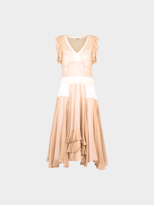 Chloe FW 2005 Runway Beige Silk Dress
