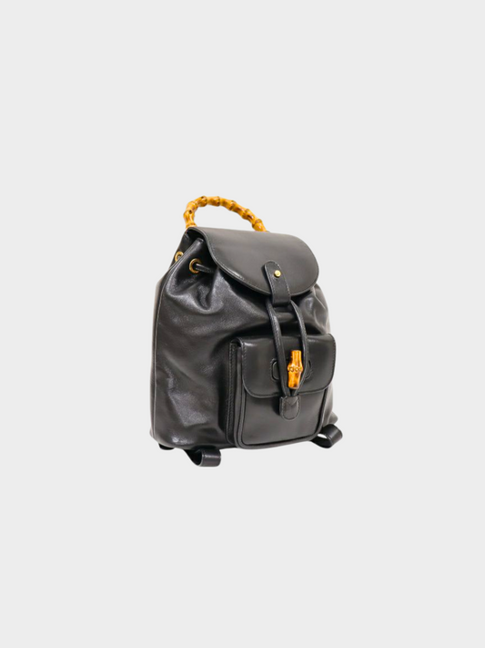 Gucci 2010s Black Bamboo Turnlock Backpack Bag